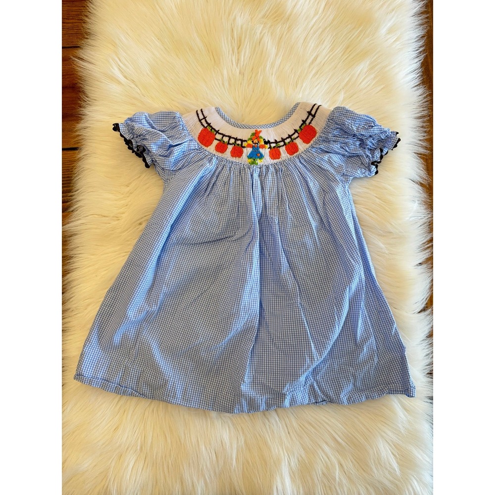 Smock monkey scarecrow smocked pumpkin dress size 12m EUC